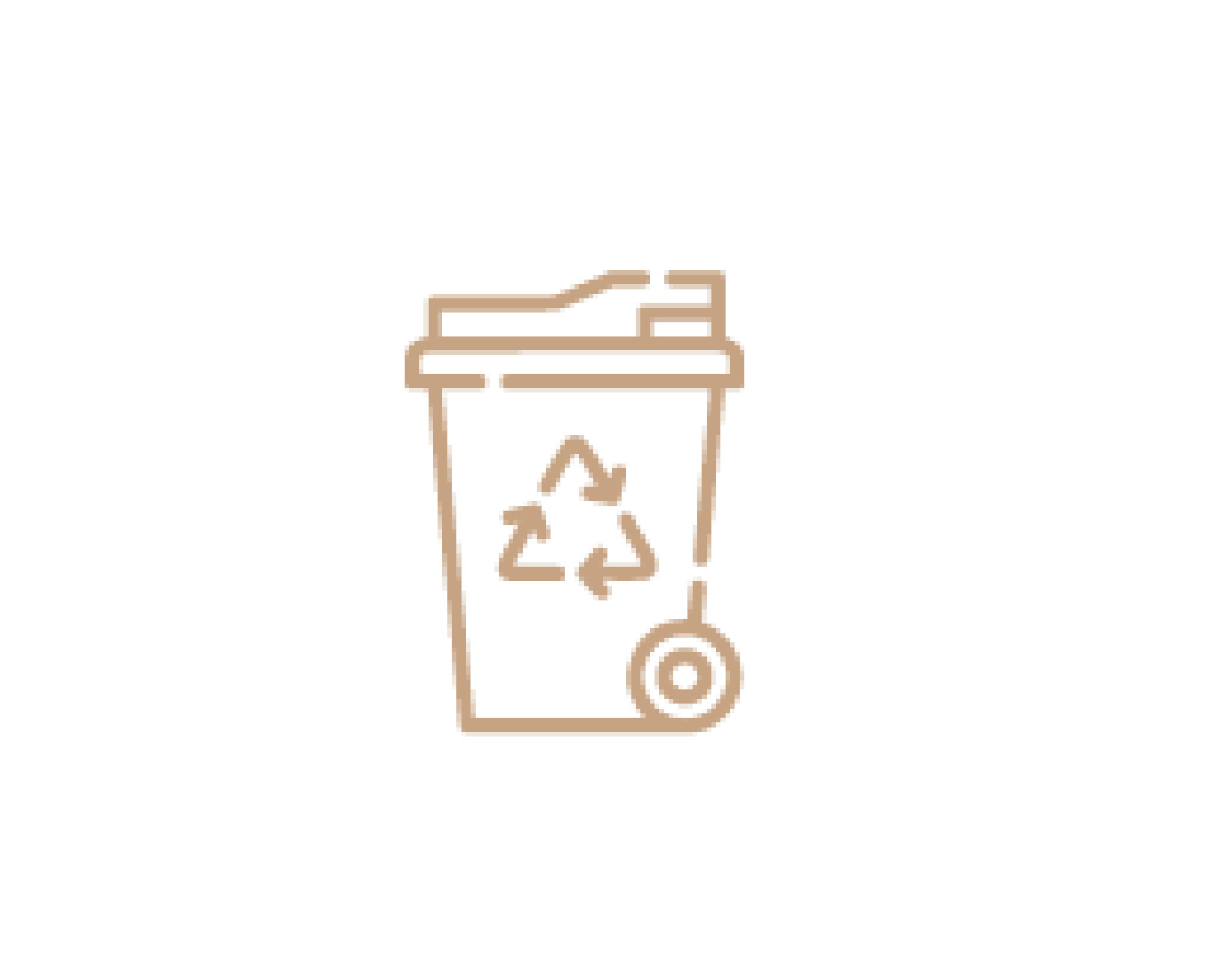 Illustration einer Mülltonne mit dem Recycling Zeichen darauf.