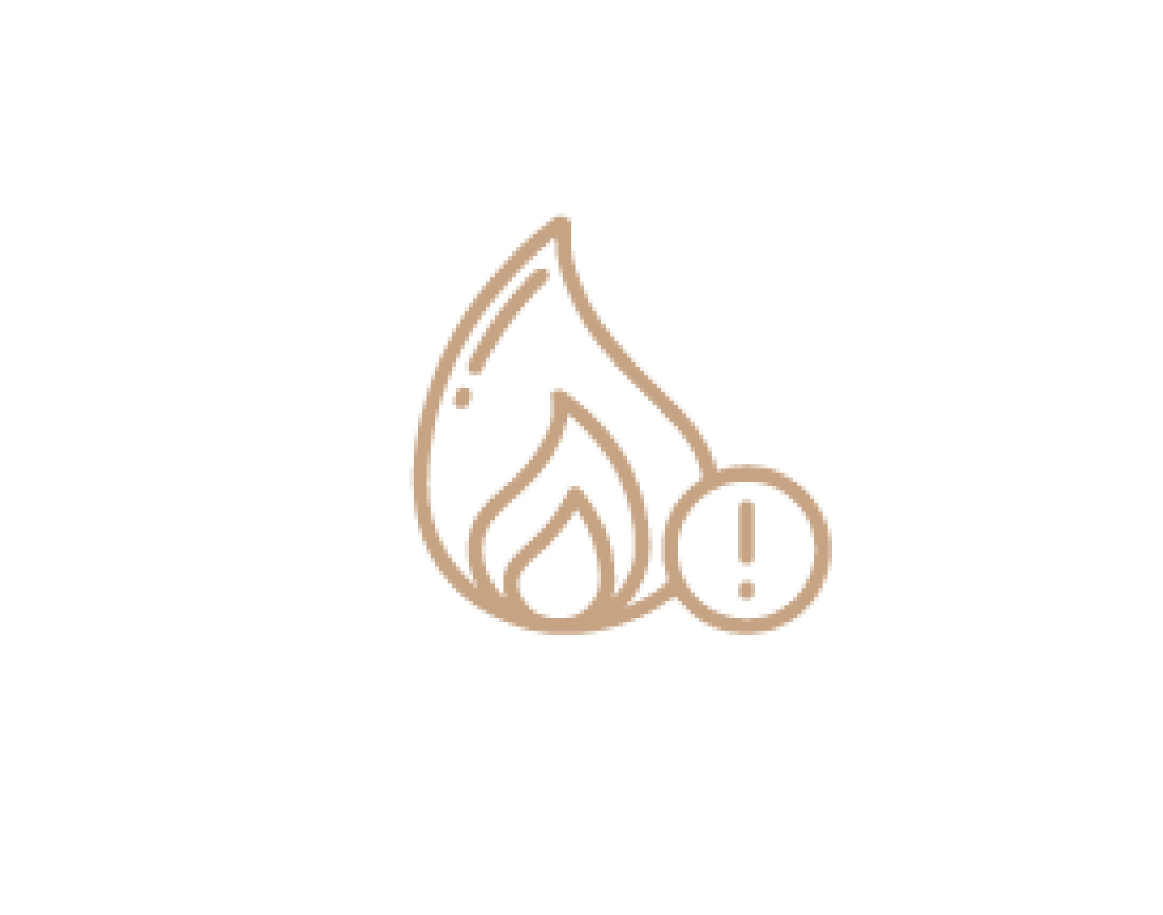 Icon einer stilisierten Flamme mit Warnsymbol.